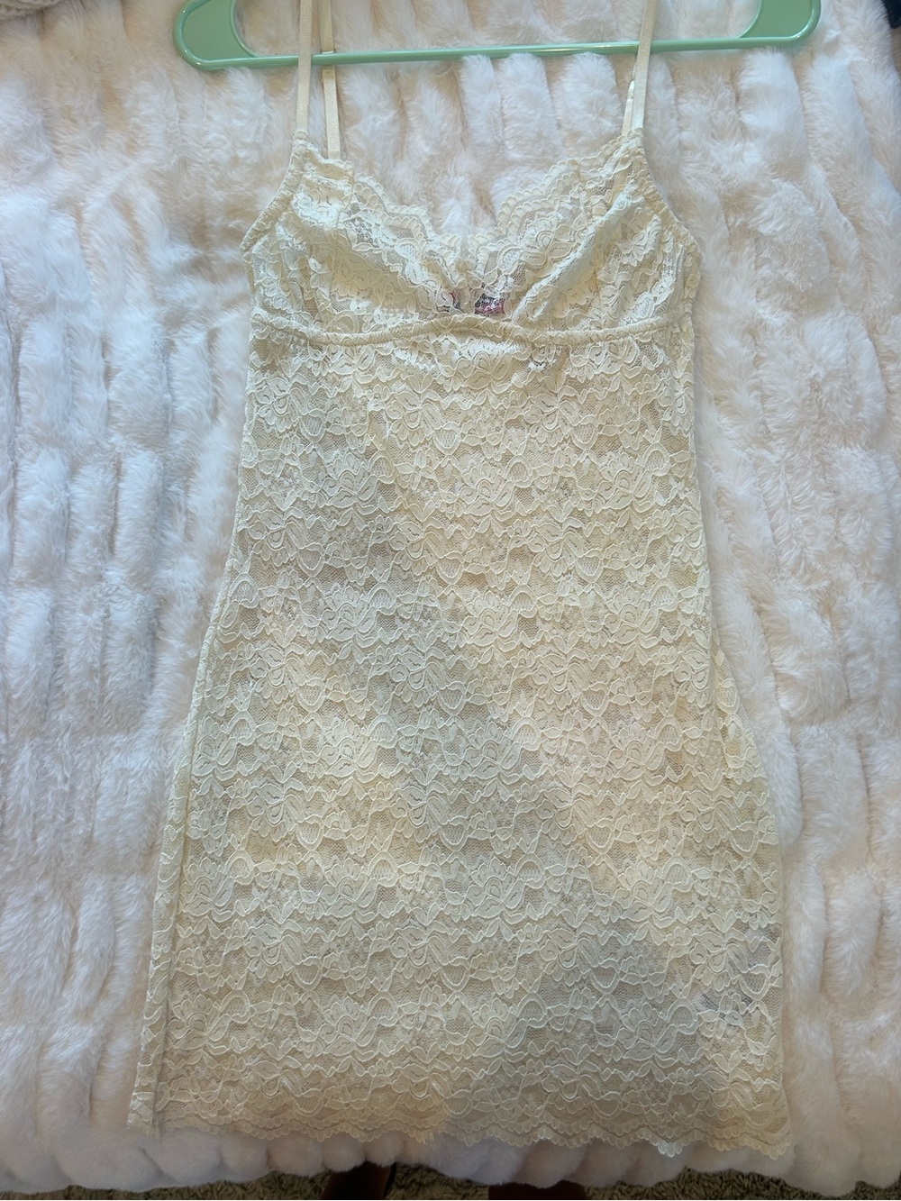 Edikted Cream Lace Mini Slip Dress